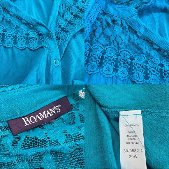 Roaman’s  Women's Plus Size Lace V-Neck Big Shirt Top Size 20W - Picture 17 of 17